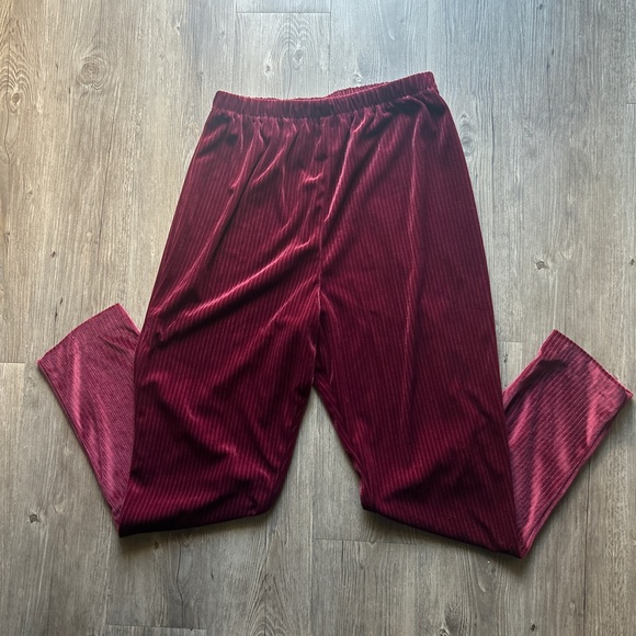 Michael Mims Kathy Coke wine red ridged stripe velour lounge pants - Picture 7 of 7